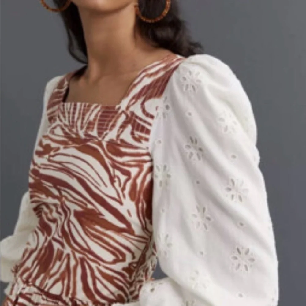 NWT Anthropologie Puff Sleeve Square Neck Eyelit Blouse